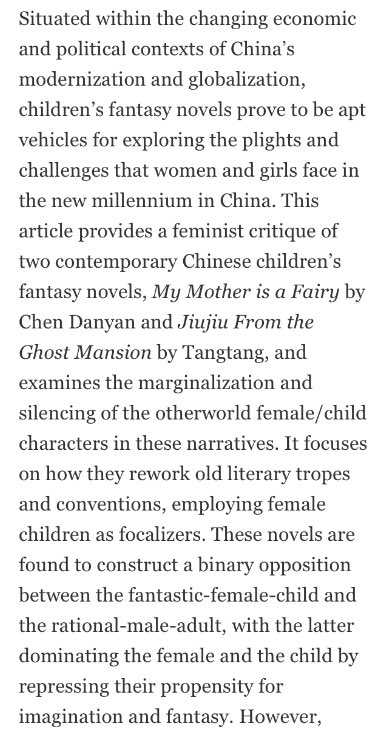 cb4yr's tweet photo. “Disappearing Fairies and Ghosts: Female and Child Characters as Others in Chinese Contemporary Children’s Fantasy” - by Cathy Yue Wang @misscaprice717 (2019) https://t.co/NFp5ctS77L https://t.co/70uhobBWdy