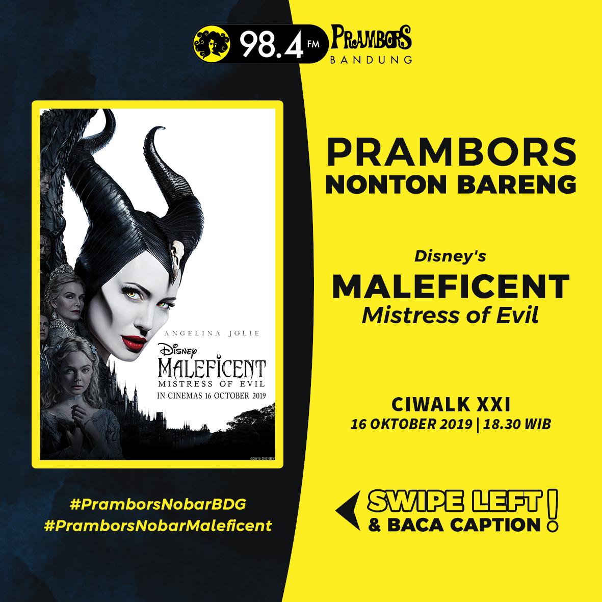 PramborsBandung's tweet photo. Yash Kawula Muda, yg mau nonton Disney's Maleficent: Mistress of Evil merapat, karena Prambors Nobar is Back!

Caranya, Repost e-flyer kedua dengan jawab pertanyaan kuisnya lalu tag 1 temen lo, jangan lupa pakai hashtag #PramborsNobarBDG #PramborsNobarMaleficent

Good luck! https://t.co/rF2kMxmWoF