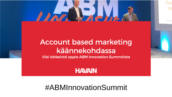 Myynnin ja markkinoinnin yhteistyö on murroksessa. Tätä myynnin mannerlaattojen jyrinää kutsumme account based marketingiksi, mutta miksi?

Sisäiseltä rakenteeltaan heikkojen B2B-yritysten perusteet tärisevät kilpailijoiden tarttuessa ABM:ään

Lue lisää: bit.ly/2TNqq7U