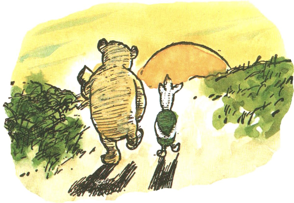 A_AMilne's tweet photo. "I thought I did blinch a little at first," said Piglet.
"You only blinched inside," said Pooh, "and that's the bravest way for a Very Small Animal not to blinch." Piglet sighed with happiness, and began to think about himself. He was BRAVE..."~A.A.Milne #WorldMentalHealthDay https://t.co/HHiyXFt56x