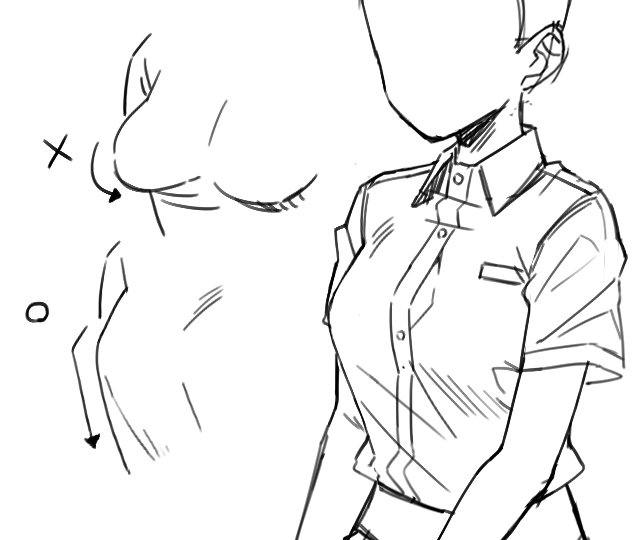 きょぬー描くとき不自然な乳袋は作りたくないので服の流れを重力に任せるのだけどこれだとデブに見えがちで塩梅が難しい。。。 