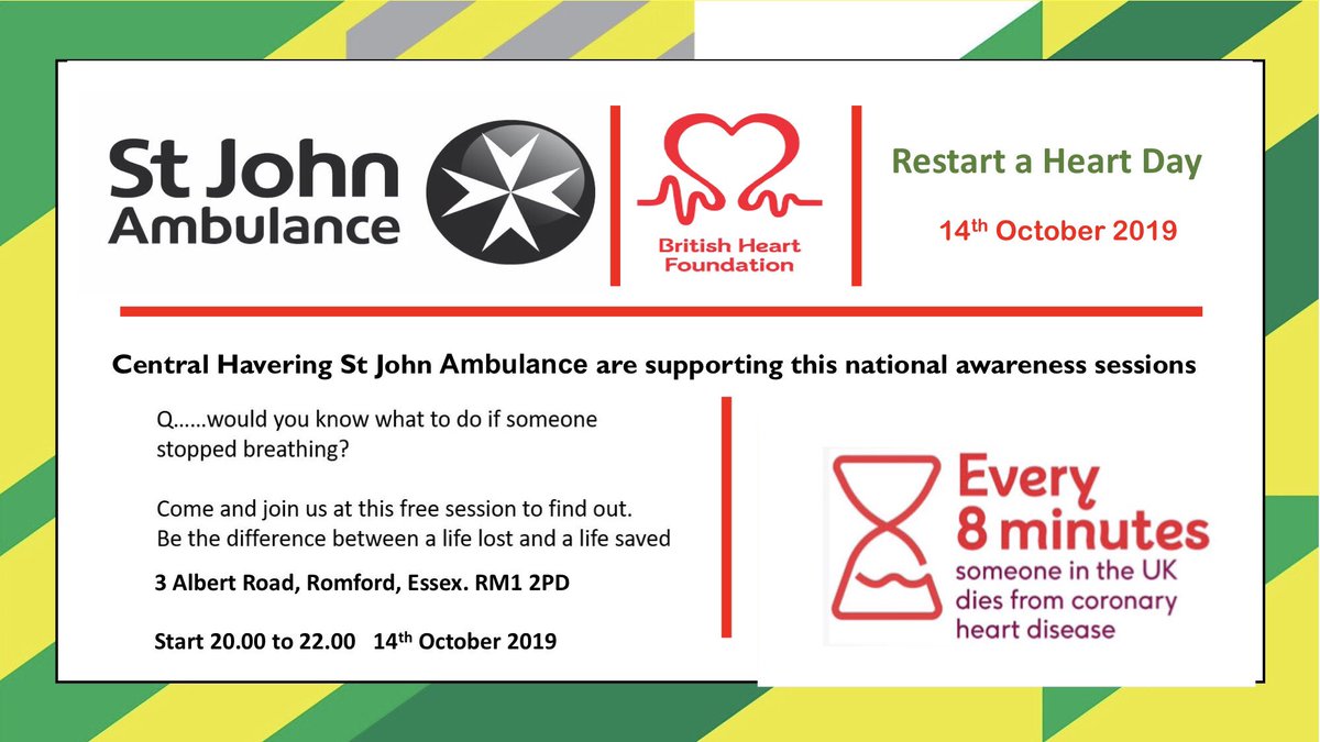 StJohnsromford's tweet photo. Look what’s happening on Monday!!
In association with the British Heart foundation
Come and  join us for our interactive session on Monday 14th October 
Starts 20.00 to 22.00 https://t.co/B5DqhTu2h8