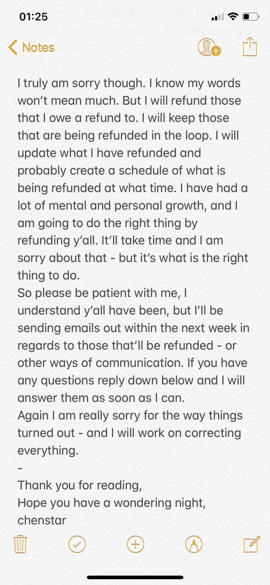 chenstar0506's tweet photo. Questions that y’all may have and an apology 

#chenstarupd8

I am sorry again. It will take a moment but refunds will go out and am planning to have them down by late next year. https://t.co/TyqjZttOuw