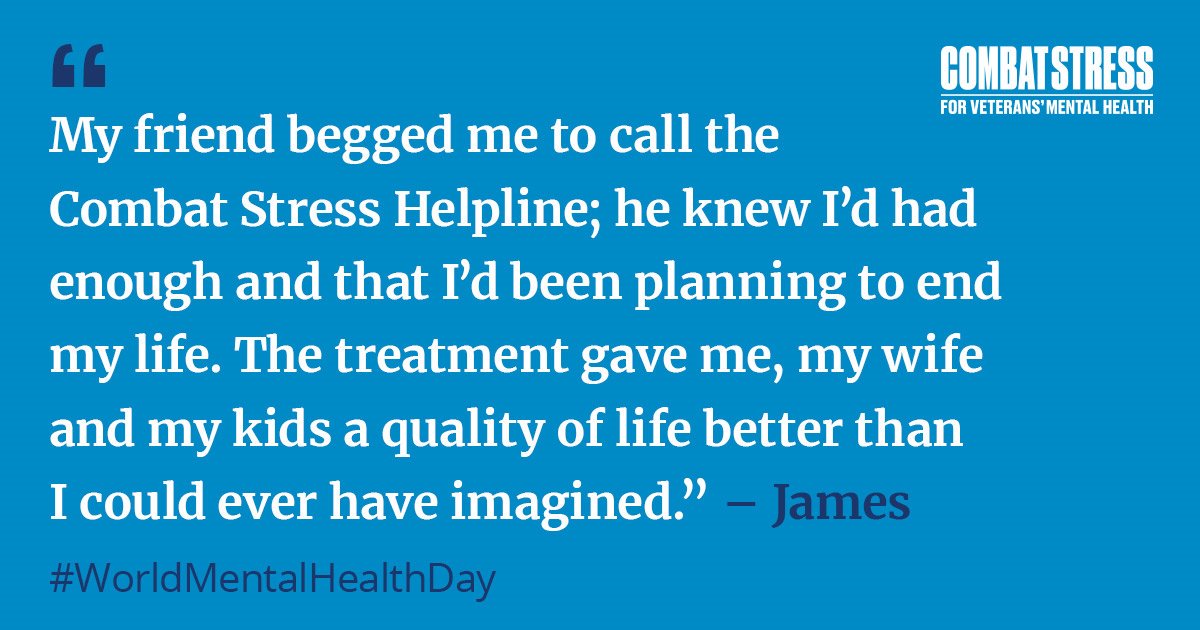 Today is #WorldMentalHealthDay, a day to come together to talk about mental health &amp; raise awareness of available resources.
If you’re a veteran struggling with your #MentalHealth, or you know someone needs our help, call our free 24hr Helpline on 0800 138 1619. #ItsOkNotToBeOk