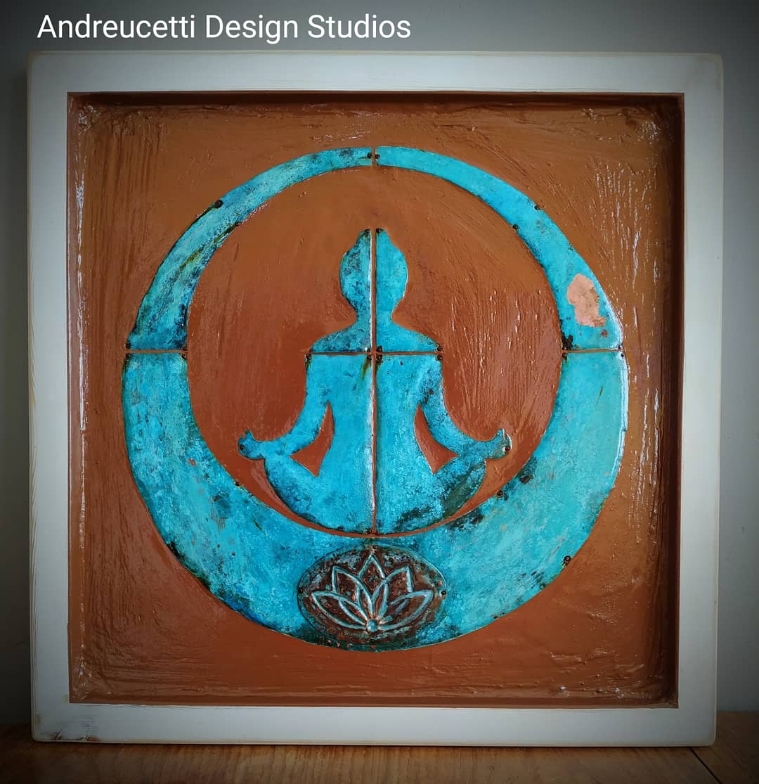 Yoga inspired artwork, patintaed  copper on board #irishart #irishartist #andreucetti #originalartwork #yoga #dublinyoga #designireland #yogastudio #yogaart #lovecopper