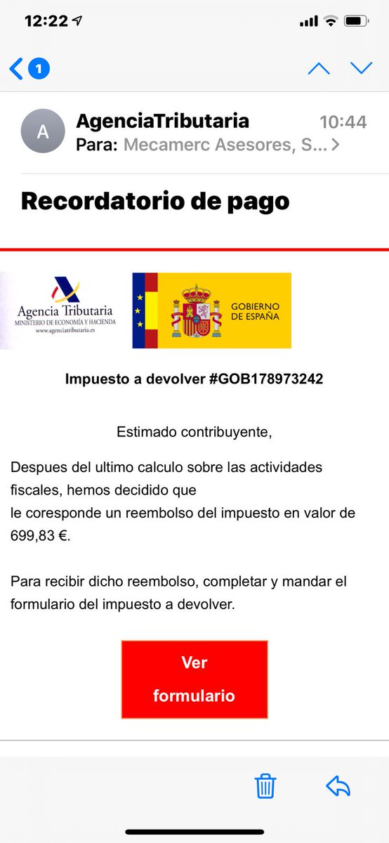 ¡¡¡¡OJO!!!! Se están recibiendo nuevamente comunicaciones masivas suplantando la identidad de la #AEAT 
Estas son algunas de las imagenes que se reciben