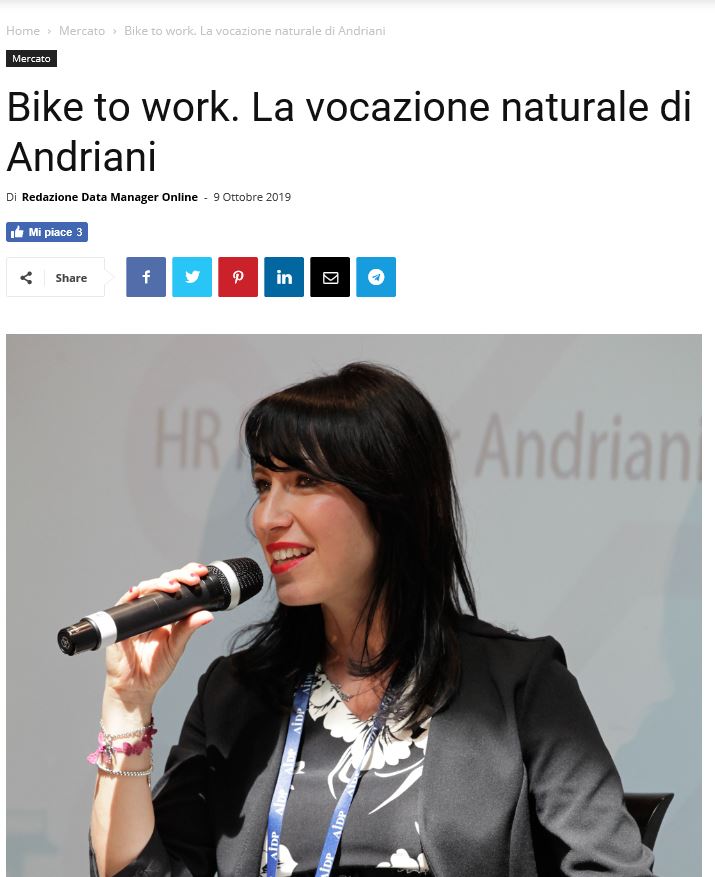 AidpNazionale's tweet photo. #biketowork = felici al lavoro: la vocazione naturale di @Andriani #corporatewellness, #mobilità #sostenibile, cura e salvaguardia della salute delle #persone e dell’ambiente. Un progetto premiato #aidpaward2019 #aidp2019 #hr @datamanager_it leggi su https://t.co/2u1dz4Ts4M https://t.co/S0c5vLrk0F