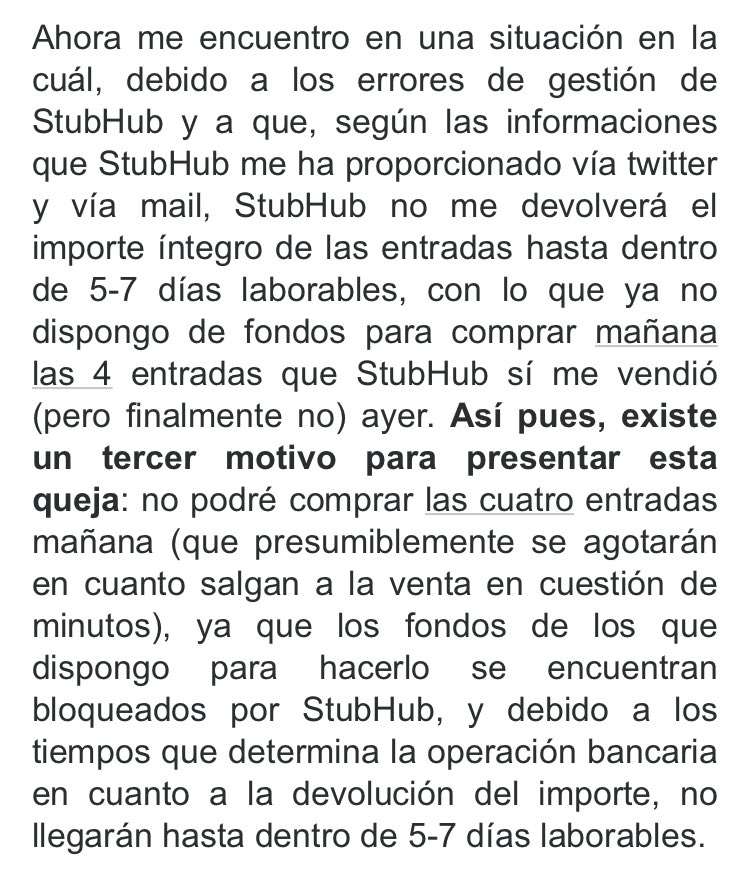 JacoboSaenz's tweet photo. Aquí el mail que envié a @StubHubES tras venderme falsamente 4 entradas para #EltonFarewellTour de @LiveNationES He presentado una queja de la que no he obtenido respuesta. Mi familia se queda sin ver a Elton por mala praxis de venta de tickets. #ayuda #eltonjohn @StubHub https://t.co/4u94wdg2cn