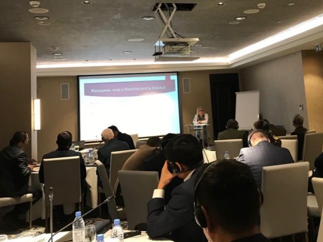 Professor Christine Chikin addressing representatives of the armed forces of the 5 CA 🇰🇿 🇰🇬 🇹🇯 🇺🇿 🇹🇲 nations during the seminar "The role of the armed forces in Protecting Human Rights" hosted by the BE Nur-Sultan