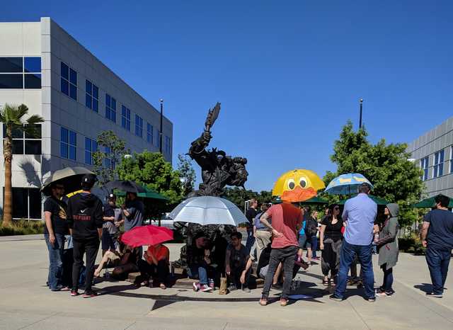TaliesinEvitel's tweet photo. It' great to see Blizz staff showing their distaste at the Hearthstone situation on campus. If only there was a way more of them could organise an official walkout without fear of repercussions, then we might REALLY get somewhere.

Like... a union or something idk https://t.co/pMSXsiJEBp