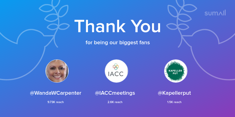 Our biggest fans this week: WandaWCarpenter, IACCmeetings, Kapellerput. Thank you! via sumall.com/thankyou?utm_s…