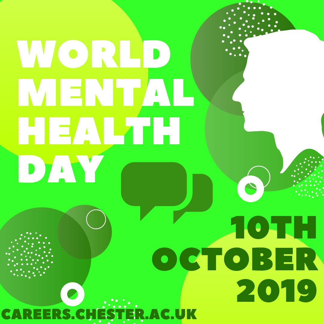 World Mental Health Day! 
 
A day for global mental health education, awareness and advocacy against social stigma. Making mental health care a reality for people worldwide! 

#mychesterstory #studentfutures #mentalhealth