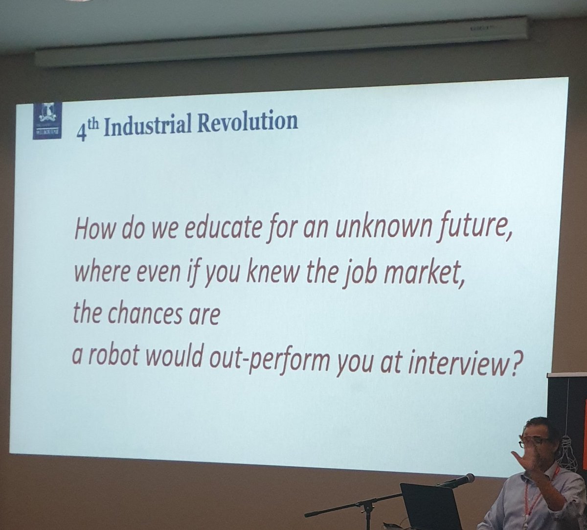 BairbreRedmond's tweet photo. Arresting slide from Professor Gregor Kennedy (U. of Melbourne) on #4IR #U21EI2019 https://t.co/rAmK5eXIYq