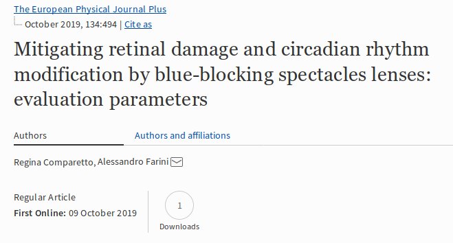 alefarini's tweet photo. My latest #research has just been published with @SpringerNature in @EPJscience : it's about blue-blocking lenses and their effect on #circadianrhythm and #retinaldamage! Read here: https://t.co/lQBWs1rC7v https://t.co/yMZrT7WkKe