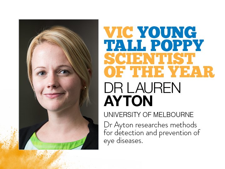 Congratulations to @DrLaurenAyton of @unimelb and @acceleratingaus , winner of a 2019 Victorian Young Tall Poppy Science Award and the #VICTallPoppy of the Year! #YTPSAwards