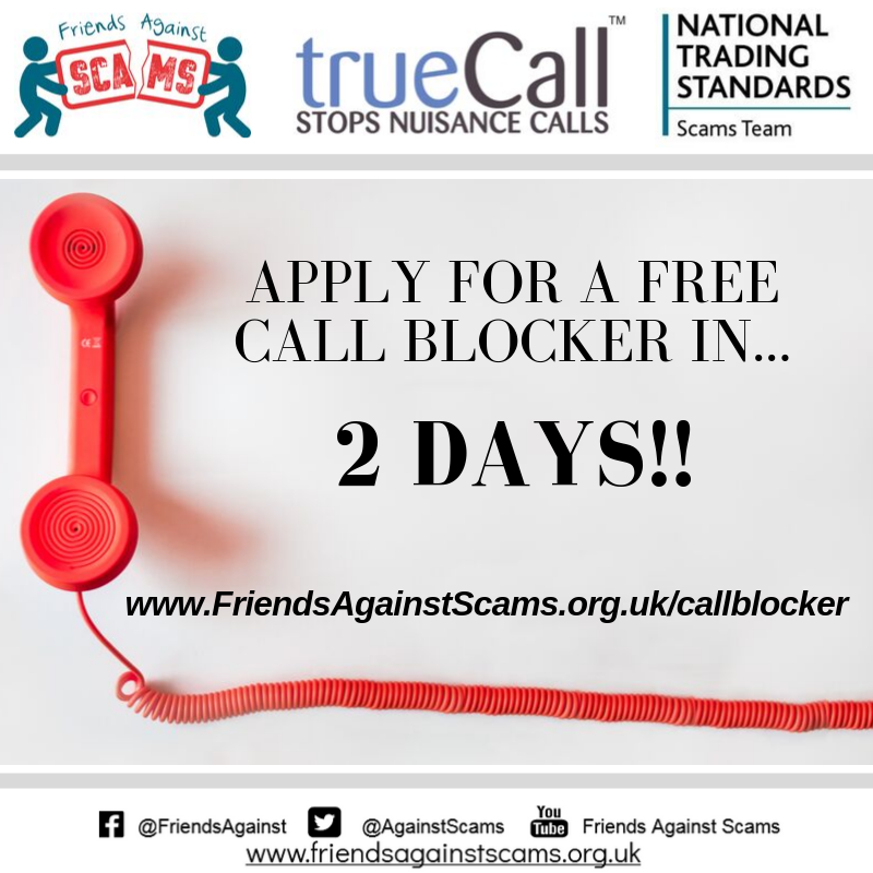 “We’re very happy with the call blocker &amp; have received no unwanted calls since it has been installed. We are now able to enjoy our tea in peace.” – A consumer with a call blocker installed in their home. 

Save the date to apply: 9am on 15th October! #ScamAware #CallBlocker