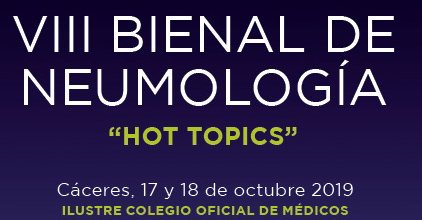 La Asociación de Neumólogos Cacereños <a href="/ANCAcaceres/">ANCA</a> y @CIBERES organizan el próximo 17 de Octubre la VIII Bienal de Neumología "Hot Topics" en el Ilustre Colegio Oficial de Médicos de Cáceres #bienalNeumo, ancacaceres.es,<a href="/pulmoncitos/">Jaime Corral</a>,<a href="/DrRiesco/">JARiescoMiranda</a>,<a href="/Jimene1Carlos/">Dr Carlos A. Jiménez-Ruiz</a>,<a href="/iComeca/">Colegio de Médicos de Cáceres</a>