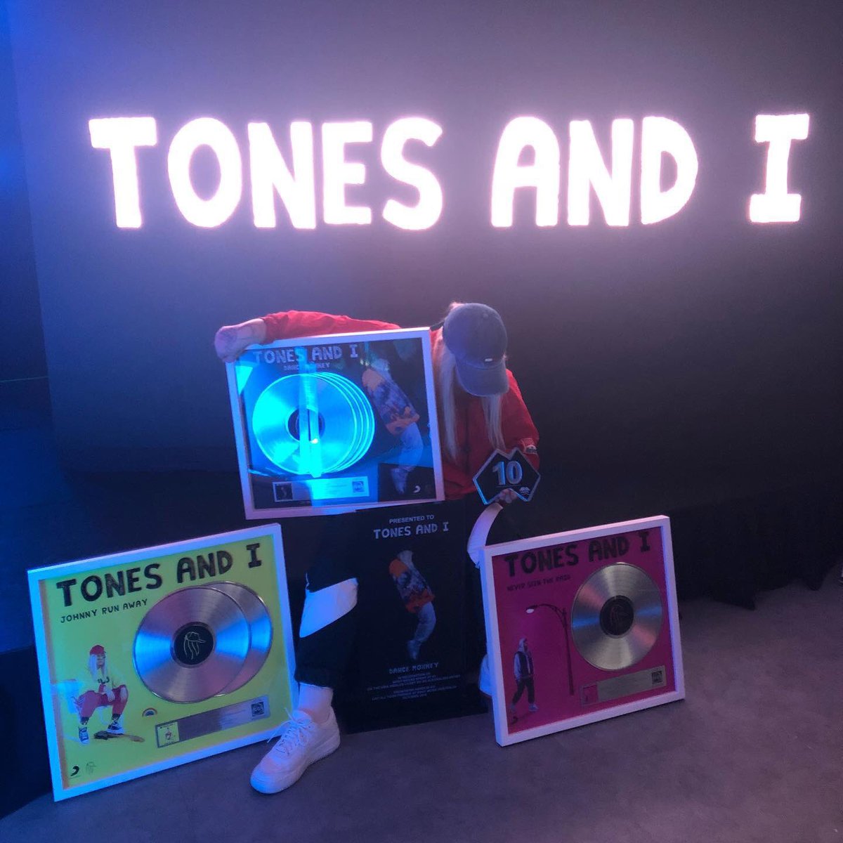 tonesandimusic's tweet photo. I have been nominated for 8 arias awards! Dance monkey has gone 4X platinum. Never seen the rain has gone platinum. Johnny has gone double platinum. 
And I have broken an Aussie record. Can’t wait to play the last show of the tour tomorrow in Byron bay! Honey I’m home ❤️ https://t.co/d4irOLG19C