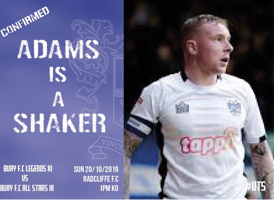 ✍🏻#SURPRISECONFIRMED! 

We are delighted to announce that @nickyadams10 has changed his plans and will be in attendance on October 20th. 

We look forward to welcoming Nicky back as a shaker on the day. 

#UTS #BuryFC #Footballforall #CaptainMyCaptain