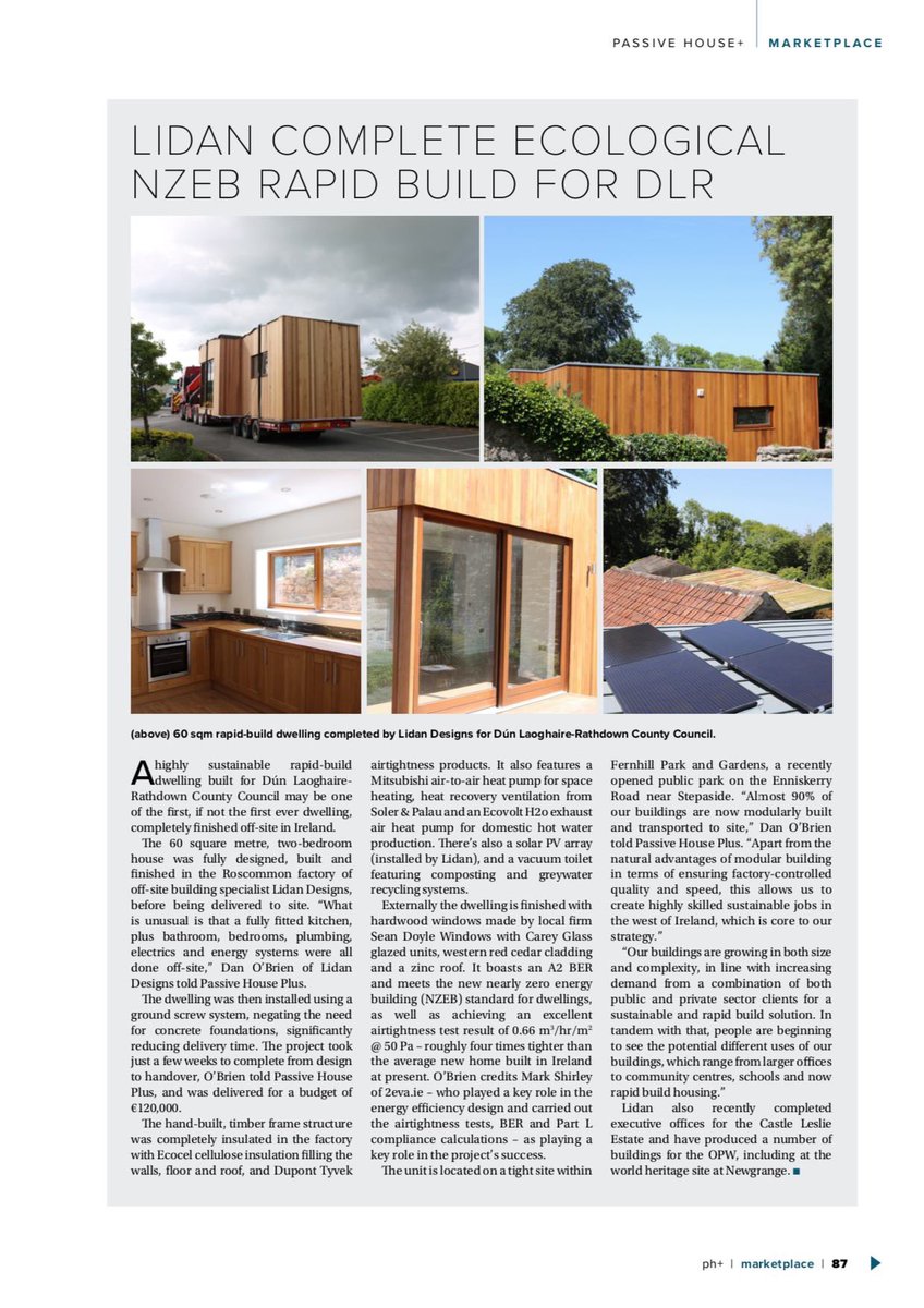 Nice Feature on a Lidan Designs recent nZEB Building for DLR Co Co in 'Passive House +' Magazine #passivehouse #nzeb #sustainable #modularhomes #timberframe #dlr #housingassociations #housing