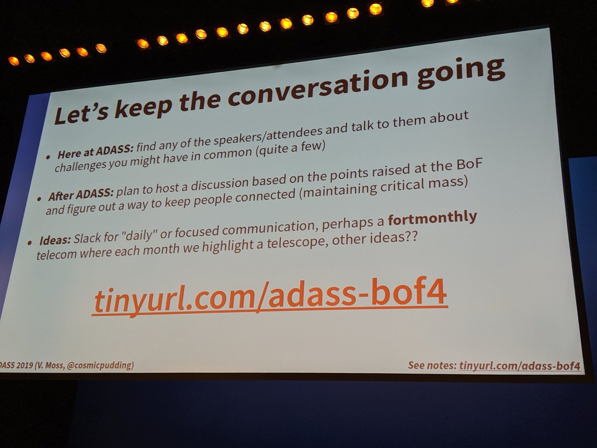 Vanessa Moss wants to continue the discussion from BoF 4 on inter-observatory communication. #ADASS2019