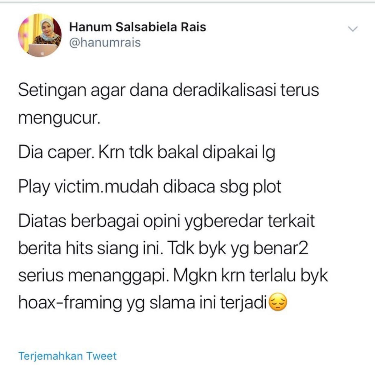 Gak ada empati, gak ada nurani. Yg ada hanya kebencian.

Ini orang terpelajar. Bapaknya profesor. Elit organisasi besar. Padahal.

Sedih.