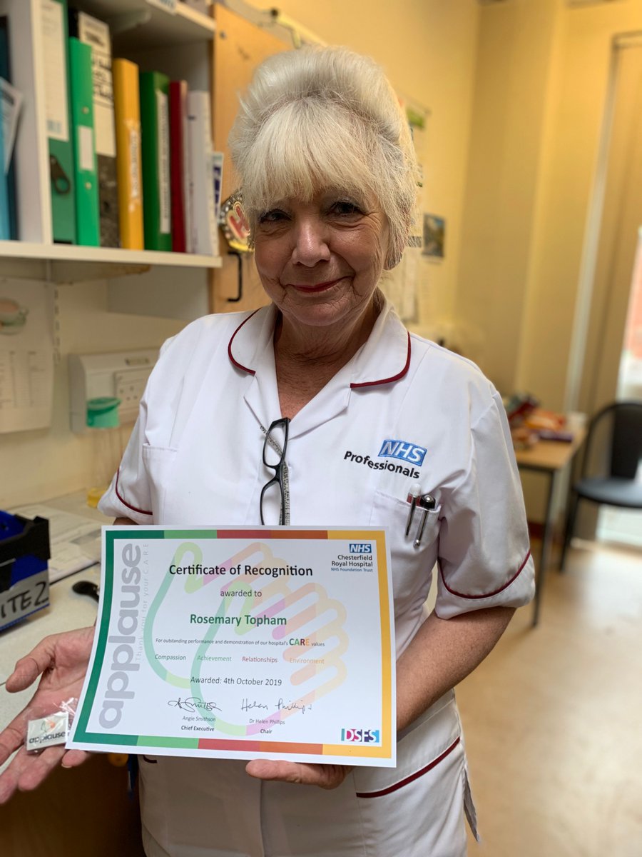 royalhospital's tweet photo. #TodayAtTheRoyal we're highlighting healthcare assistant Rosemary Topham. A patient was so impressed by her care and compassion she gave her a bunch of flowers; she was also presented with an Applause award by the Trust. She epitomises what it is to work here. #ThankYou #NHSP19 https://t.co/6zRi1NFtu5