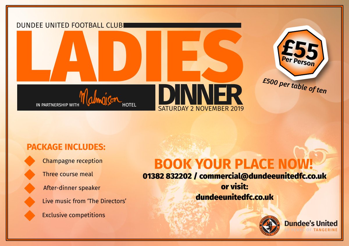 Come along and have lots of fun at our Ladies dinner on November 2 at 7pm in the Malmaison hotel. Priced only £55 per person (table of ten discount available)there are still a limited number of tickets available 🧡🖤#Tangerine50