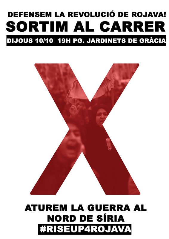 XES_cat's tweet photo. Des de la #XES ens adherim a la campanya internacional #riseu4Rojava en solidaritat amb el poble kurd.
AVUI sortim al carrer per unir-nos a @AzadiPlataforma contra l'agressió de l'exèrcit turc al nord de Síria
⏰19h
📌Jardinets de Gràcia
https://t.co/ZgkTtruIcA https://t.co/vJoqm8dnXj
