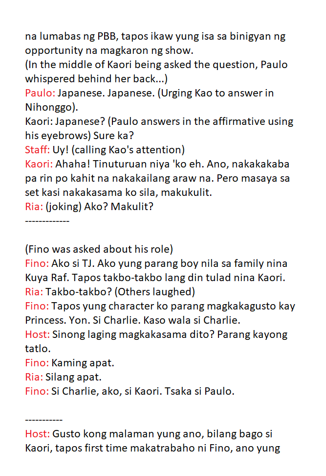 RiAhTwo's tweet photo. [Kaori-centric Transcript] Kapamilya Chat with Kaori, Paulo, Ria, Fino, and Charlie for Parasite Island 

KAORI ParasiteIslandMediaDay
@kaori_oinuma https://t.co/Pr3hpDxTNy
