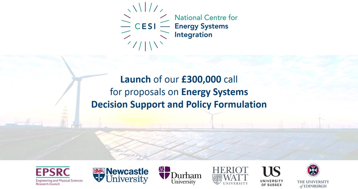 CESIenergy's tweet photo. Today we are launching our £300,000 Directed call for proposals on Energy Systems Decision Support and Policy Formulation! #energysystemsintegration #CESIenergy
https://t.co/Jn5TSRmSPC https://t.co/cuqXqduBjD