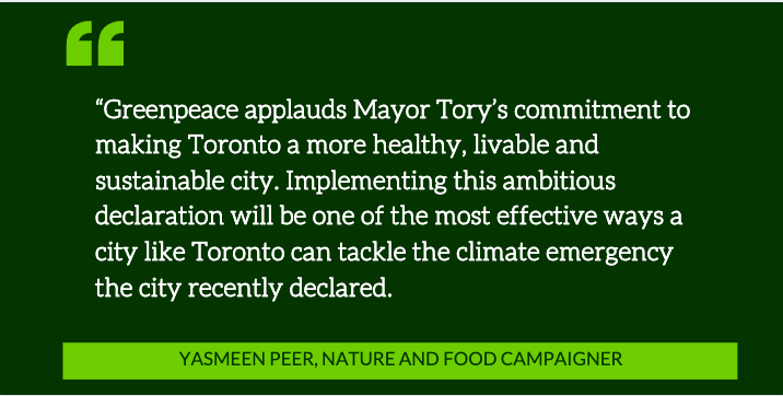 GreenpeaceCA's tweet photo. Toronto will become “Good Food City” by reducing meat consumption, increasing access to nutritious fruits and vegetables
https://t.co/BF0ncRVYH6 #C40 @JohnTory
#Scientists4LessMeat #ClimateEmergency #plantbased #canadianfood #canada #Toronto #healthyeating #TOpoli https://t.co/H5sBPtIqL3