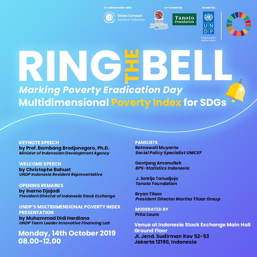 🔔Ring The Bell to mark the International  Day of Poverty Eradication, UNDP is pleased to open the trading at the Indonesia Stock Exchange. We’ll also highlight Multidimensional Poverty Index for #SDGs, see you there @indonesiagcn <a href="/idx_channel/">IDX CHANNEL</a> <a href="/tanotoeducation/">Tanoto Foundation</a> @Bappenas!