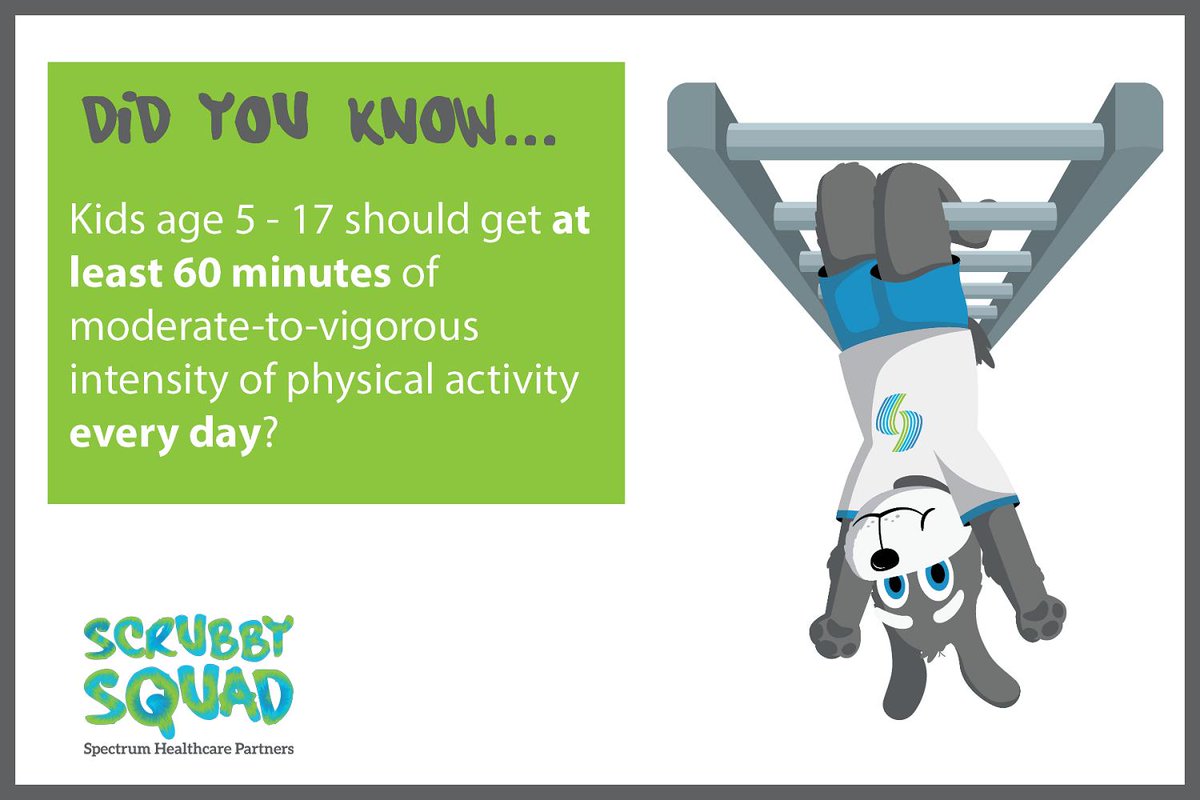 ScrubbyME's tweet photo. Physical activity is good for the body and the brain! 60 minutes goes by fast when you pick an activity that you enjoy. I love to play on the monkey bars and swing. What's your favorite way to stay moving? #HeyScrubby #getmoving https://t.co/XDVfoMjb38