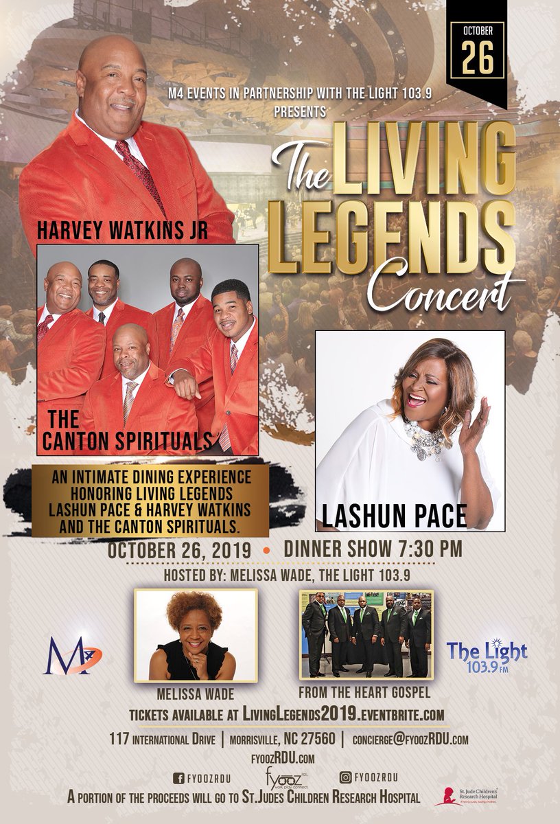 Morrisville, Raleigh, Durham, Greensboro NC  and surrounding areas get your tickets for the Living Legends Concert with Lashun Pace and Harvey Watkins and the Canton Spirituals! Sat October 26 see flyer for details
#LashunPace #RaleighNC