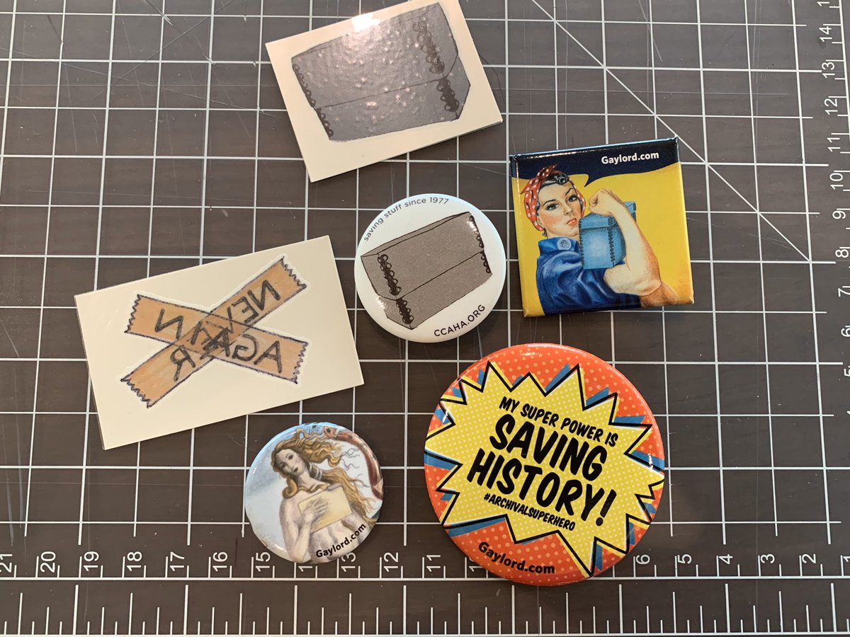 MariannaPiazzaa's tweet photo. Oh my goodness. I’m obsessed with the adorable swag I got from @GaylordArchival and @CCAHAconserve at #atalm2019 https://t.co/xlHogyZBPC