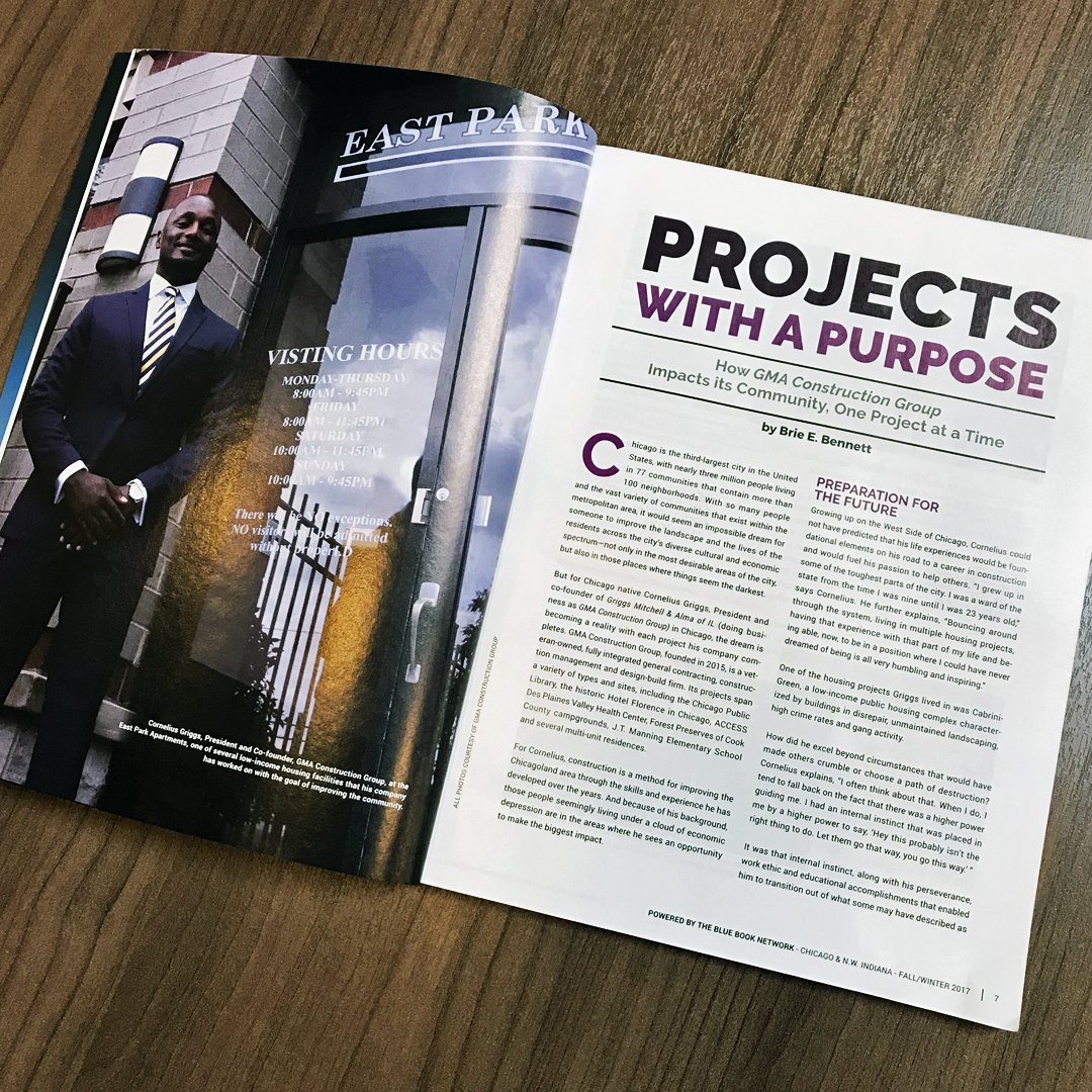 GMABuilds's tweet photo. #TBT when GMA was the cover story for the 2017 Fall/Winter edition of The Blue Book Network's "Who's Who in Construction" @BlueBookNetwork @WhosWho_Build #GMA #Construction #DevelopingPeople #TransformCommunities #BuildingChicago #GMAConstructionGroup https://t.co/vAIsBMb74q
