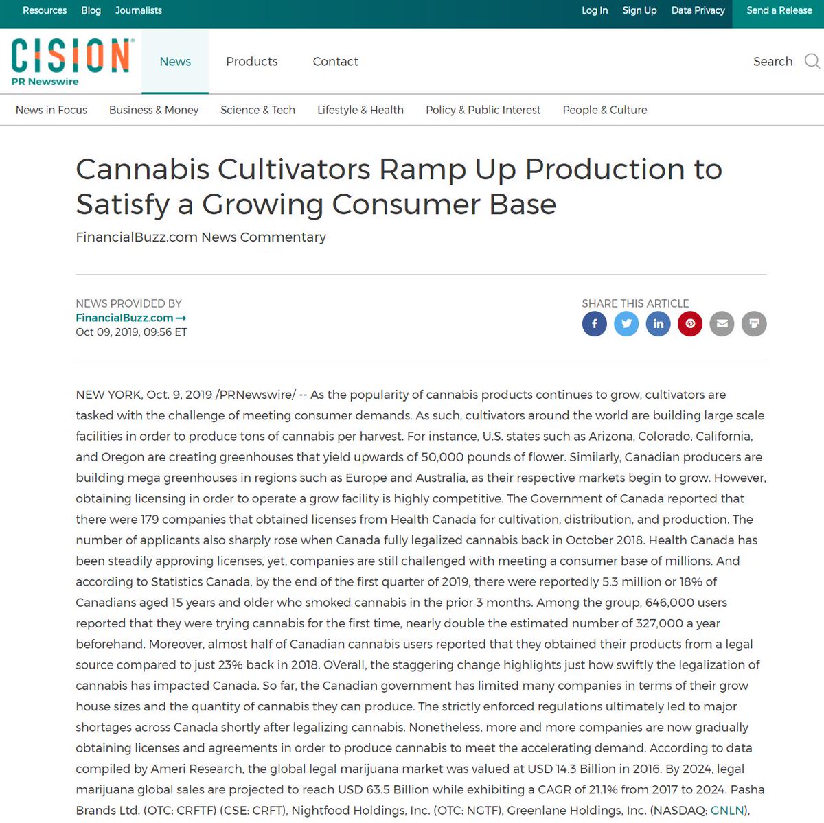 $NGTF Cannabis Cultivators Ramp Up Production to Satisfy a Growing Consumer Base Pasha Brands (OTC: $CRFTF) (CSE: CRFT), @nightfoodzZz Nightfood (OTC: $NGTF), Greenlane (NASDAQ: $GNLN), Neptune Wellness (NASDAQ: $NEPT) (TSX: NEPT), Aleafia Health (OTC: $ALEAF) @frontpagestocks