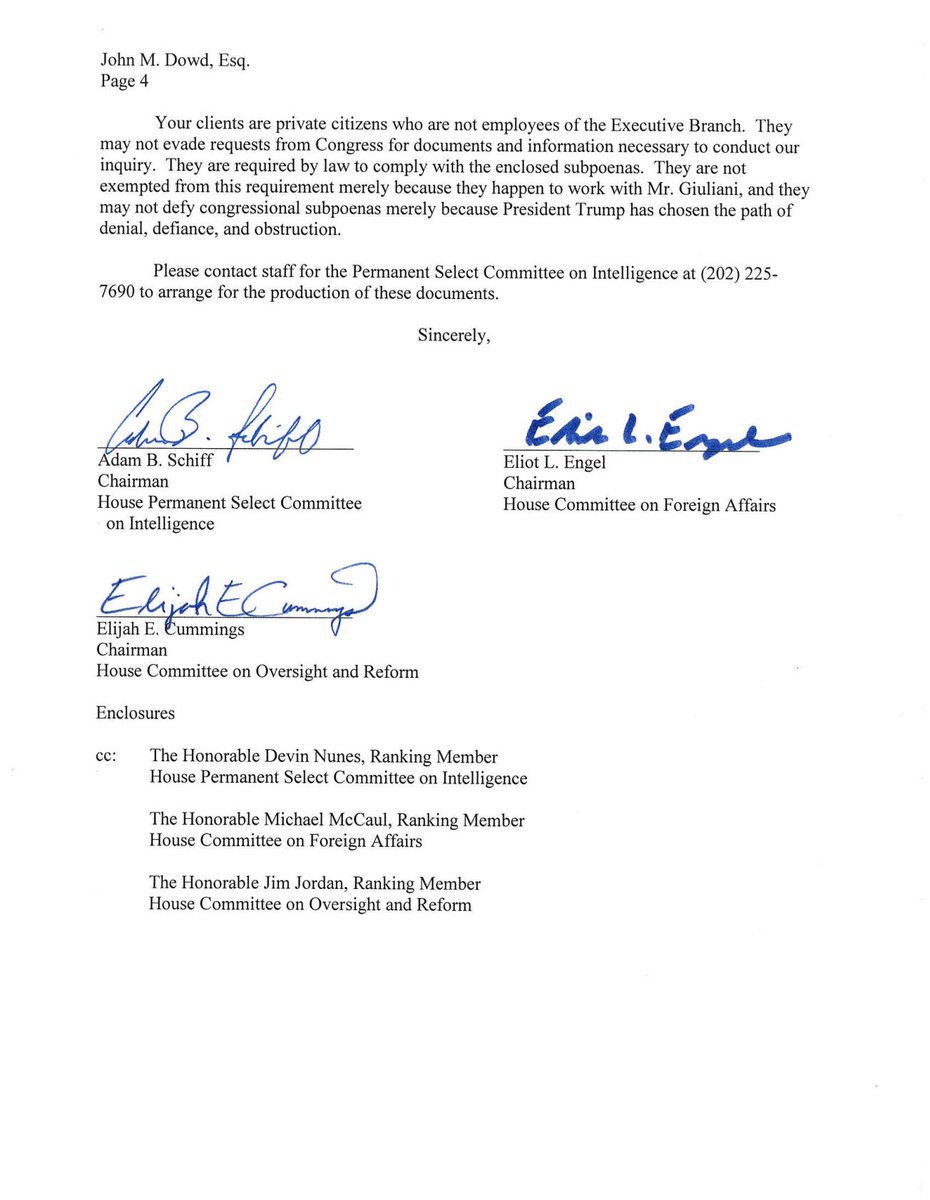 #BREAKING: Chairs @RepEliotEngel, @RepCummings & @RepAdamSchiff subpoena two business associates of Rudy Giuliani, Lev Parnas and Igor Fruman, for key documents by October 16. foreignaffairs.house.gov/2019/10/giulia…