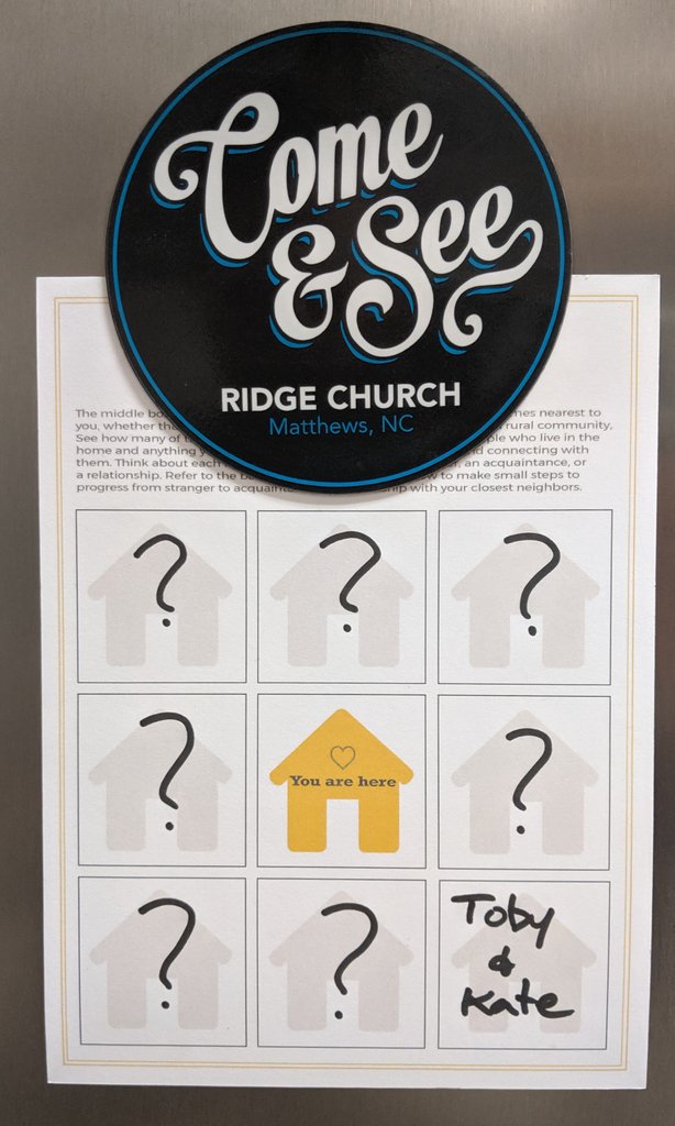 RidgeChurchClt's tweet photo. Did you know what everyone's favorite word is? It's their own name! Add one more neighbor's name to your card before the weekend -- better yet -- next time you see them, use their name. You might just make their day! #artofneighboringCLT #forclt https://t.co/KiLcmFd5dX