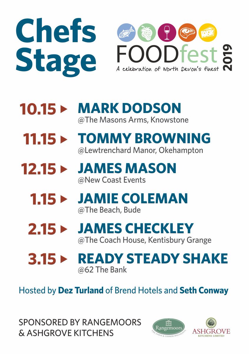 NorthDevonFoodFest (@ndfoodfest) on Twitter photo What a fantastic line up! It’s going to be a brilliant day. Chefs stage hosted by @babyfacedez and @sethconwaytv and featuring @MasonsKnowstone <a href="/TomBrowningChef/">Tommy Browning</a> @JamesMason0406 <a href="/jamiecolemanuk/">Jamie Coleman</a> <a href="/KentisburyG/">Kentisbury Grange</a> <a href="/62TheBank/">62 The Bank & Bar 62</a> What a fantastic line up! It’s going to be a brilliant day. Chefs stage hosted by @babyfacedez and @sethconwaytv and featuring @MasonsKnowstone <a href="/TomBrowningChef/">Tommy Browning</a> @JamesMason0406 <a href="/jamiecolemanuk/">Jamie Coleman</a> <a href="/KentisburyG/">Kentisbury Grange</a> <a href="/62TheBank/">62 The Bank & Bar 62</a>