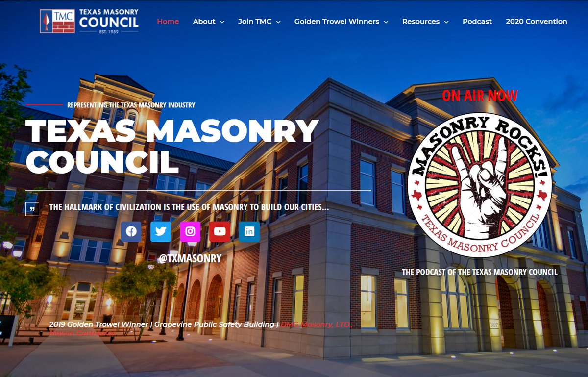 TXMasonry's tweet photo. #ThursdayThoughts - The TMC is proud to announce the launch of our NEW website! We have redesigned the website with YOU in mind, focusing on our members, projects, &amp; events with a streamlined/responsive platform.

Visit https://t.co/dycGm2ILVg today!

#masonryrocks #txmasonry https://t.co/NJNqnO42Tl
