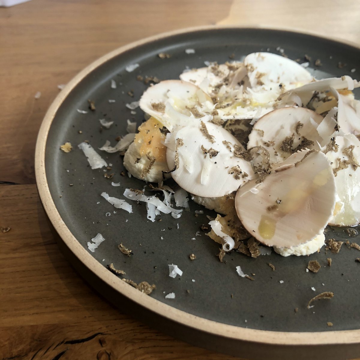 🚨 New dish 🚨 Whipped <a href="/lalatteriauk/">La Latteria</a> Ricotta with 36m Parmesan, Autumn Truffle, Black Garlic and Raw Chestnut Mushroom. Refined Rustic