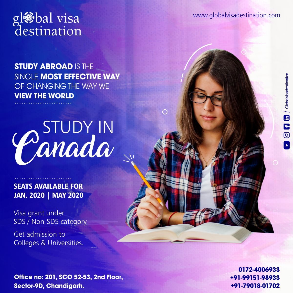 Study and Settle in Canada. Choose from Best & Top Universities of Canada. 
Seats available for Jan. 2020 & May 2020 Intake.
Call 9915198933 for more information.

#gvd #studyabroad #studyvisa #canada #studyincanda #studentlife #punjab #chandigarh