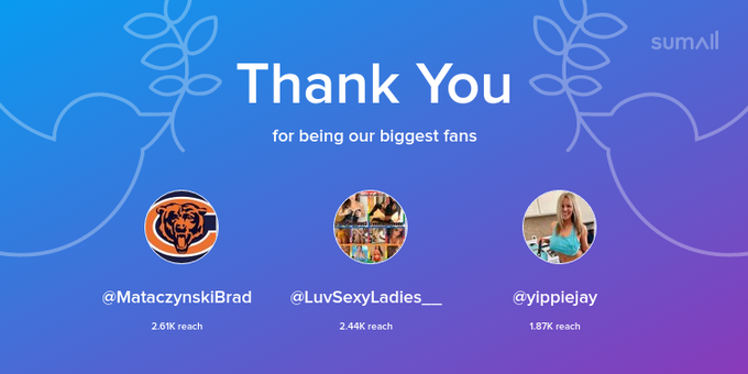Our biggest fans this week: MataczynskiBrad, LuvSexyLadies__, yippiejay. Thank you! via https://t.co/4Zd6Me12zB