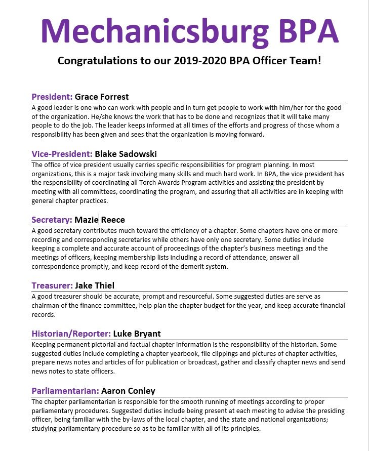 Coach Cantrell (@coachcantrell5) on Twitter photo Congratulations to the 2019/2020 Mechanicsburg/Ohio Hi-Point BPA Officers!
We have a great group of kids leading our organization!
Go Burg!
#BurgBPA
<a href="/DanielleMProhas/">McBurg Supt</a> <a href="/McBurg_HS/">〽️echanicsburg HS</a> <a href="/ohiohipoint/">Ohio Hi-Point</a> <a href="/ChristieDodane/">Christie Dodane</a> <a href="/GraceForrest_21/">Grace Forrest</a> @blake_sadowski Congratulations to the 2019/2020 Mechanicsburg/Ohio Hi-Point BPA Officers!
We have a great group of kids leading our organization!
Go Burg!
#BurgBPA
<a href="/DanielleMProhas/">McBurg Supt</a> <a href="/McBurg_HS/">〽️echanicsburg HS</a> <a href="/ohiohipoint/">Ohio Hi-Point</a> <a href="/ChristieDodane/">Christie Dodane</a> <a href="/GraceForrest_21/">Grace Forrest</a> @blake_sadowski