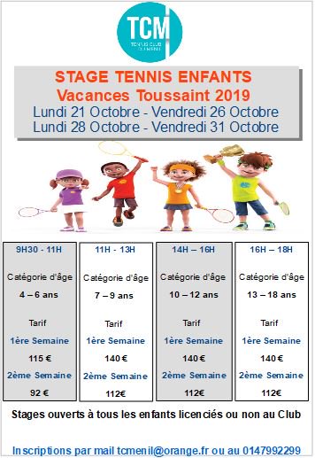 Venez jouer au #tennis pendant les vacances de la toussaint
#stage pour petits et grands ouverts à tous 
Parfait pour reprendre le tennis ou s'initier!
N'hésitez pas à nous contacter par mail tcmenil@orange.fr
<a href="/Ville_Asnieres/">Mairie d'Asnières-sur-Seine</a>