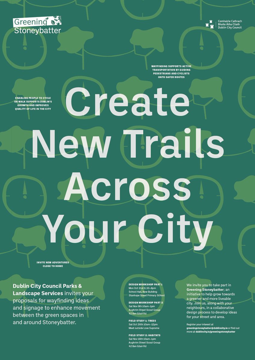 Want to take part in plans to Green Stoneybatter? 
Join us, along with your neighbours in a collaborative design process to develop ideas for your street &amp; area.

Find out more - dublincity.ie/greeningstoney…

#GreeningStoneybatter #Stoneybatter #Dublin7 
#GreenCities #TreesintheCity