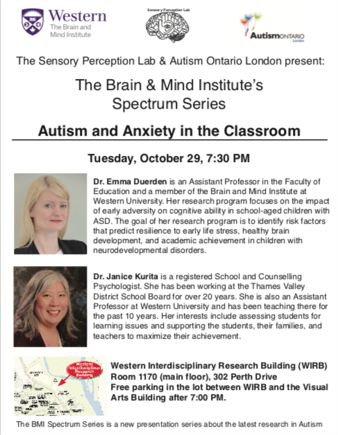 Join us Tuesday, October 29th to discuss Autism and Anxiety in the classroom. #WesternU #bmi #Autism