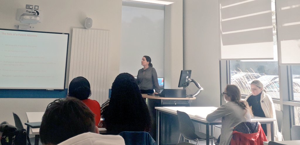 AislingMMcMahon's tweet photo. Dr Eimear Sampson @DefinitionIP giving a fascinating guest lecture today to students on Patents, Health and Biotech module @MaynoothLaw on practicalities of patent practice, sharing insights from role as patent attorney #patentlaw #patentpractice https://t.co/fxsx44JkvG